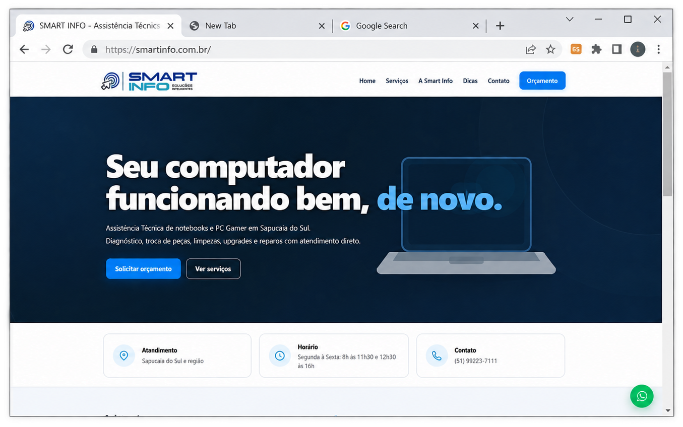 Site da Smart Info exibido em uma janela de navegador